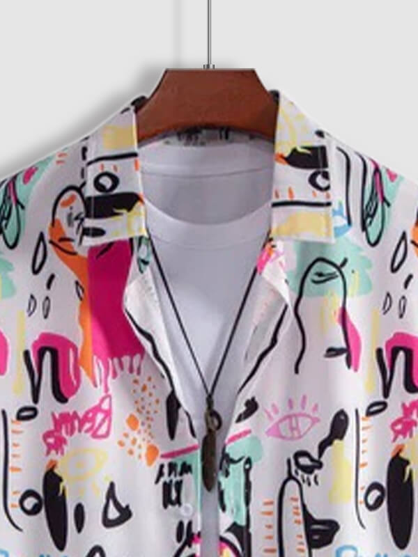 Men's Graffiti Style Print Short-Sleeve Shirt and Casual Pants Set