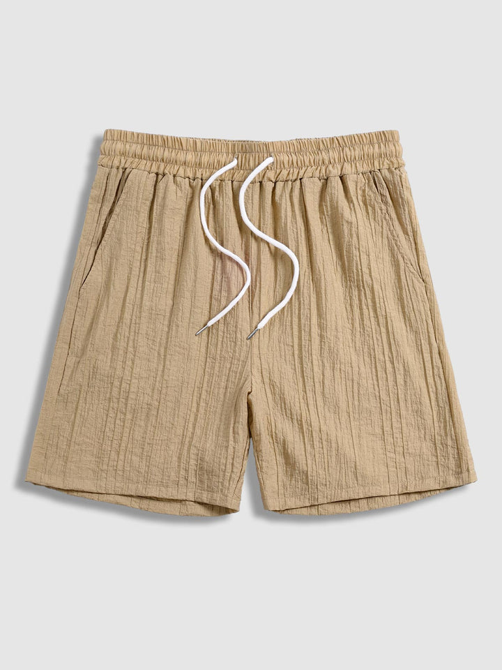 Men textured  Slant Pocket Drawstring Waist Solid Shorts
