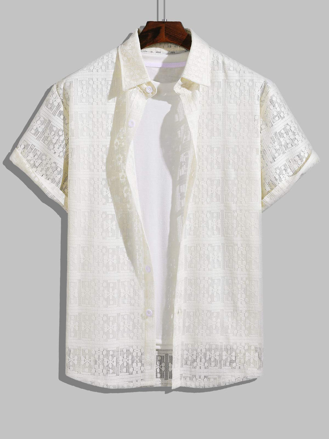 Men's Geometric Plaid Hollow Short Sleeve Shirt