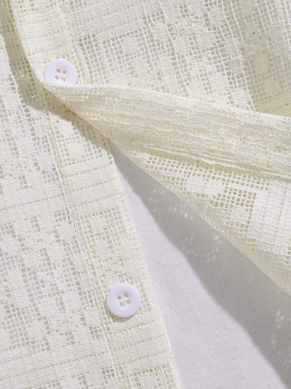 Men's Geometric Plaid Hollow Short Sleeve Shirt