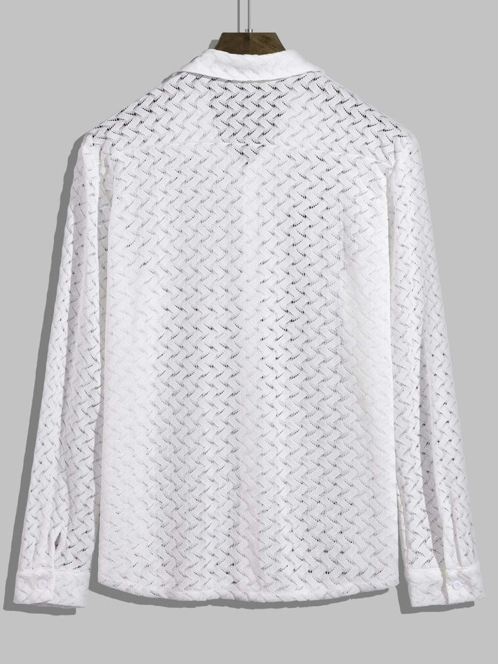 Men's Sexy Geometric Lace Hollow Long Sleeve Shirt