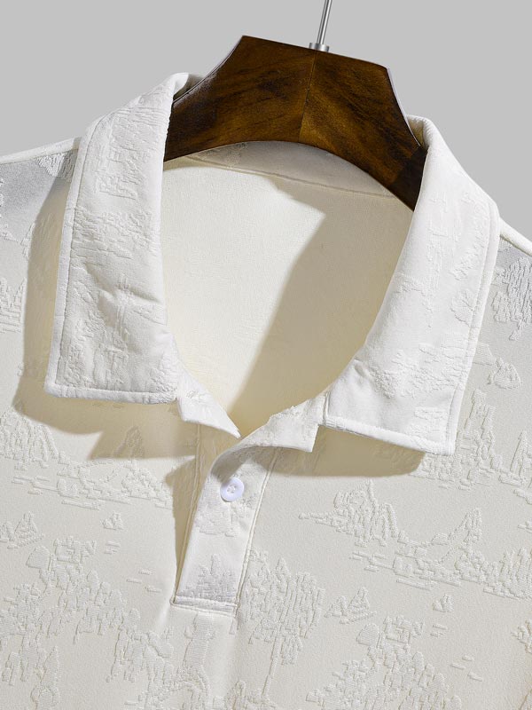 Men's Chinese style jacquard lapel short sleeve polo