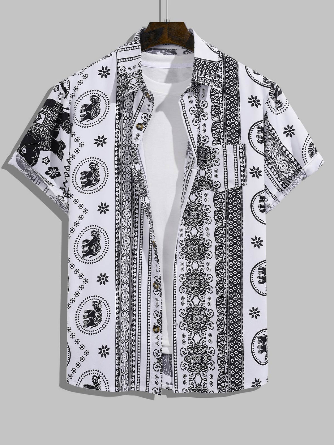 Men's Retro Floral Print Skin-Friendly Casual Button Short Sleeve Shirt