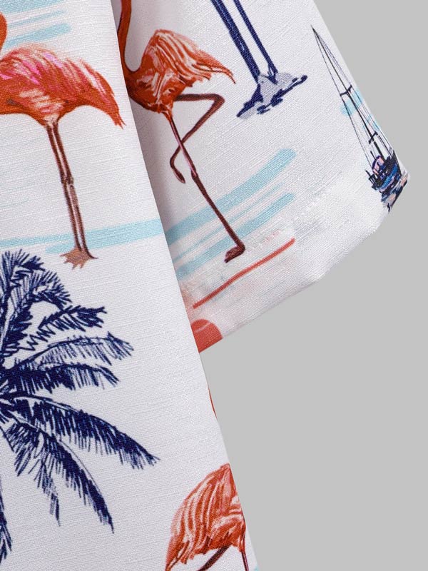 Men's Flamingo Print Casual Short Sleeve Shirt