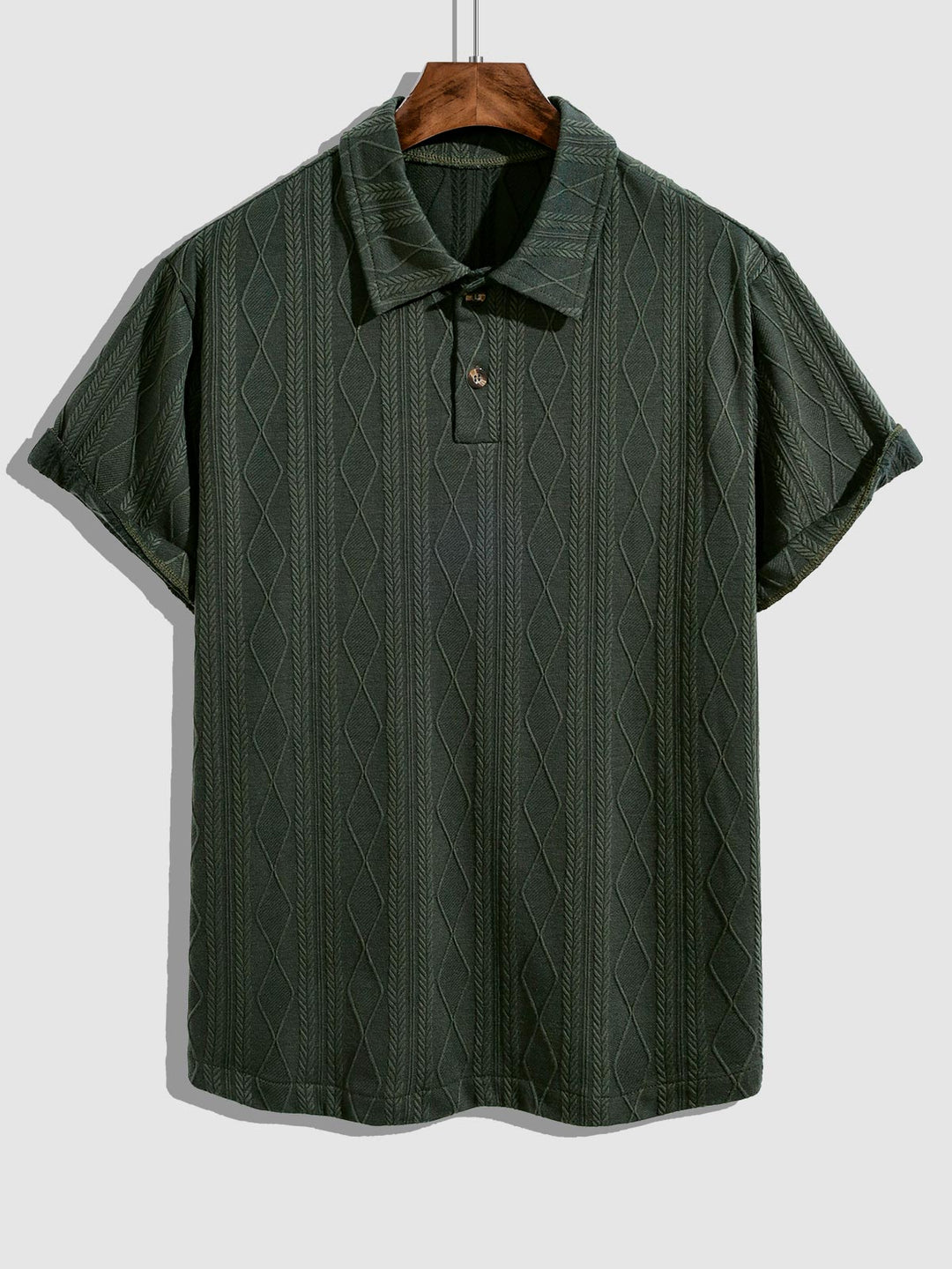 Men's  retro textured lapel polo shirt casual shorts set