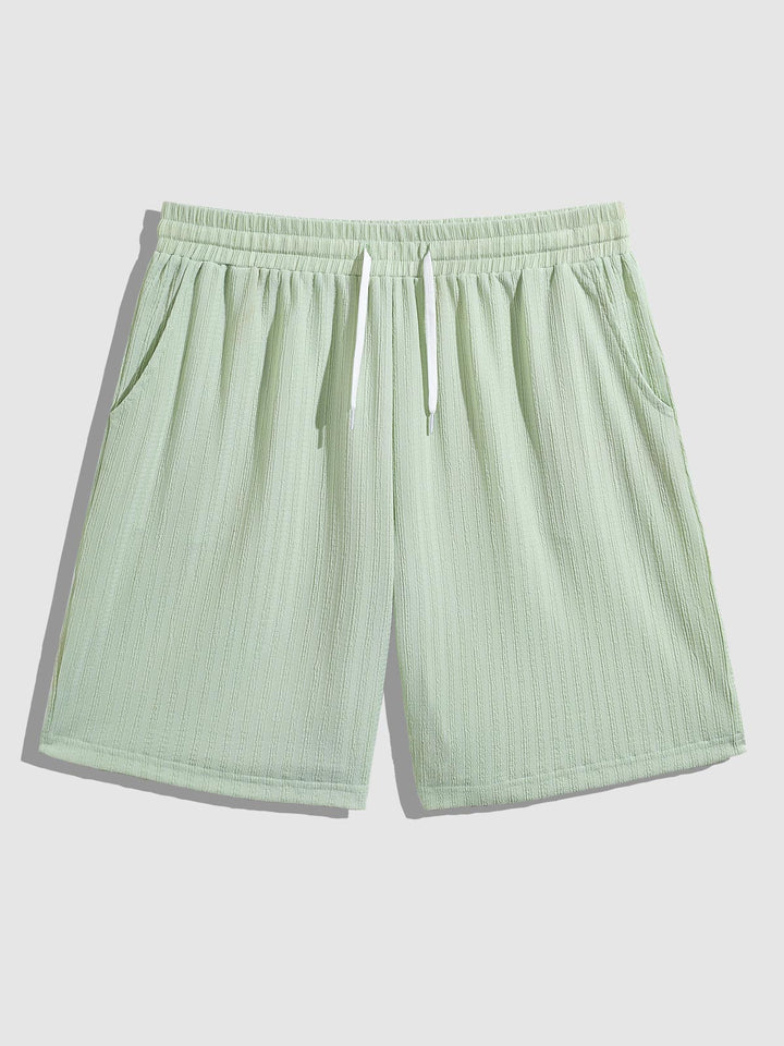 Men's solid color striped texture elastic waist casual shorts