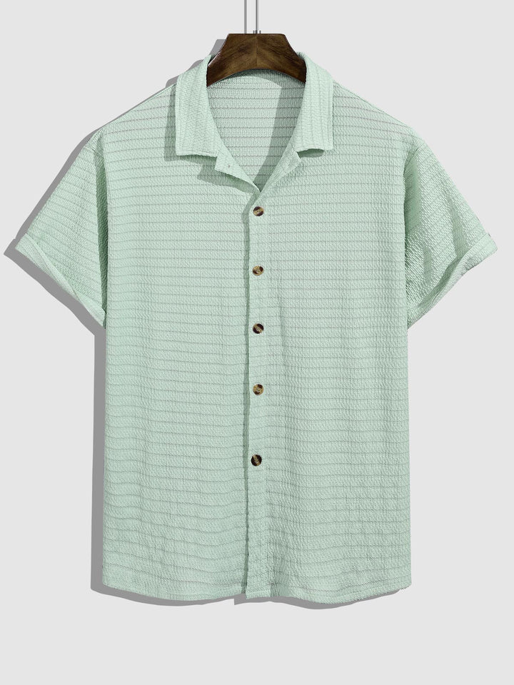 Men's seersucker texture solid color lapel short-sleeved shirt