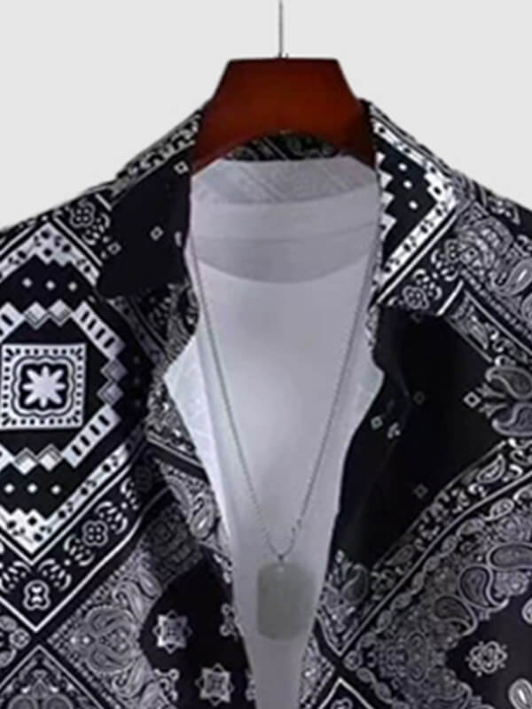 Men's Pelisse Pattern Print Short-Sleeve Casual Pants Set