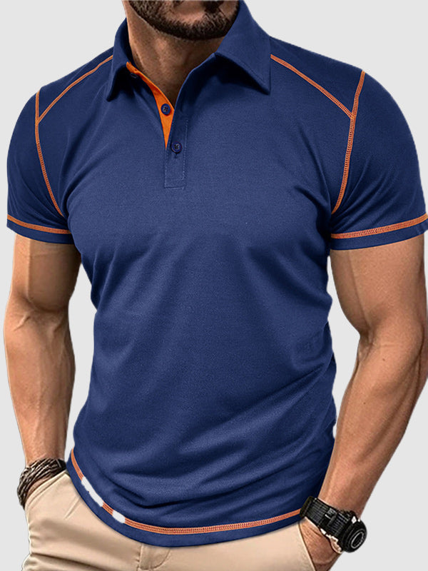 Men's half-button color-blocking casual lapel short-sleeved polo