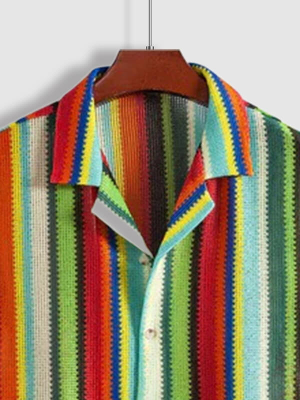 Men's colorful striped pattern short-sleeved shirt and casual pants set