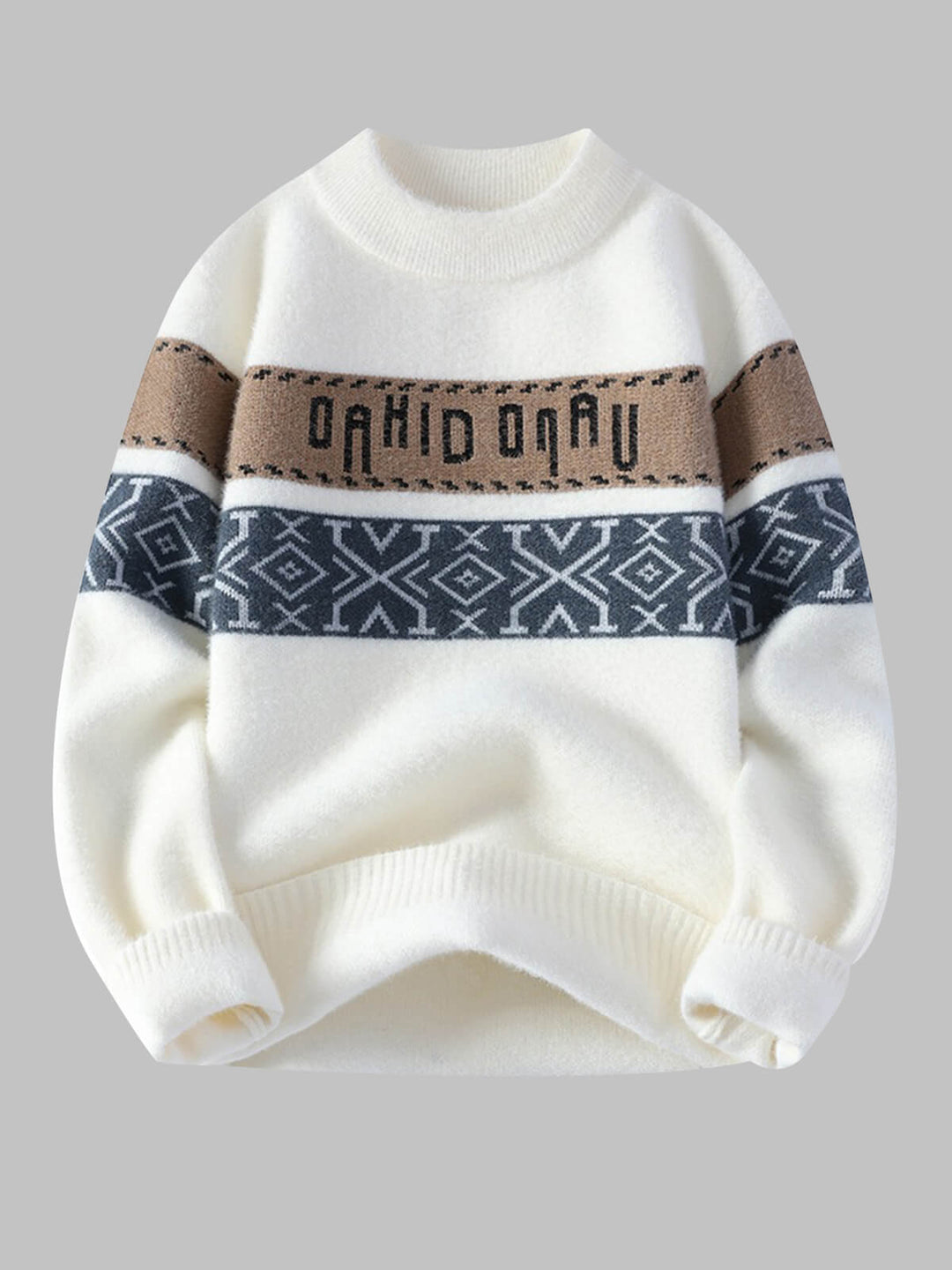 Men's Color-Block Letter Jacquard Loose Crew Neck Sweater