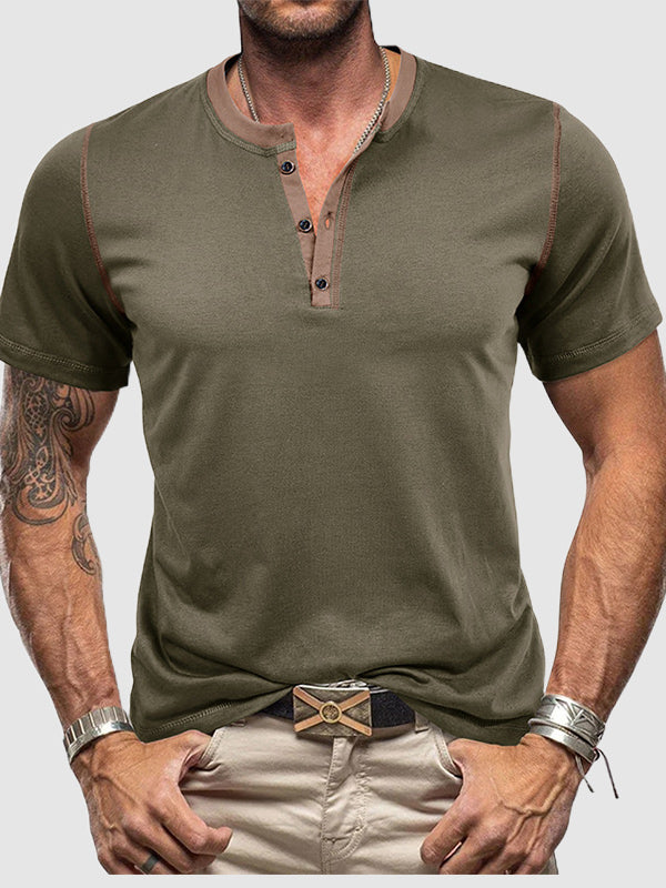 Men's casual half-button color-blocked short-sleeved polo