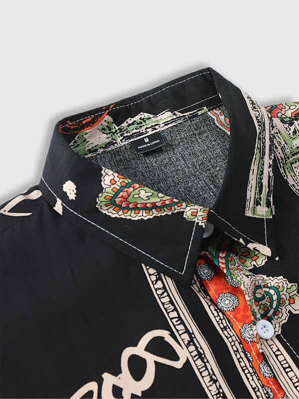 Men's Hawaiian Print Lapel Short Sleeve Shirt