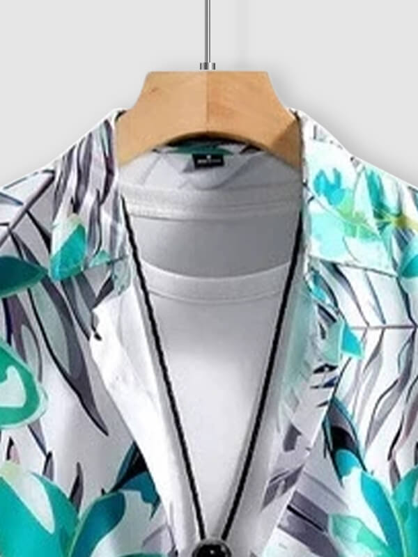 Men's floral print casual short-sleeved shirt and casual pants set