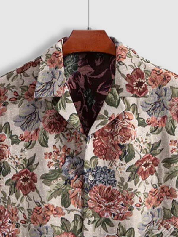Men's floral print short-sleeved shirt and casual pants set