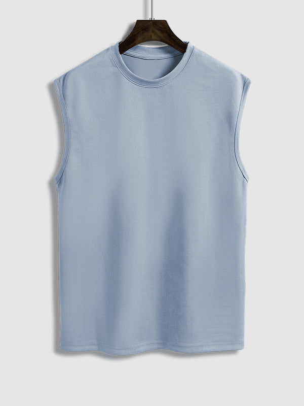 Men's Solid Color Suede Sleeveless Round Neck T-shirt