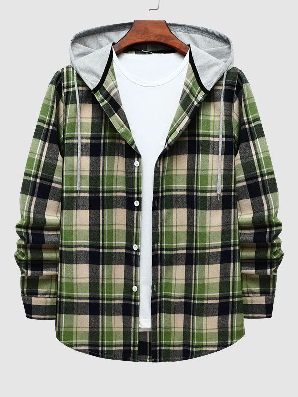 Men's casual plaid thin hooded jacket