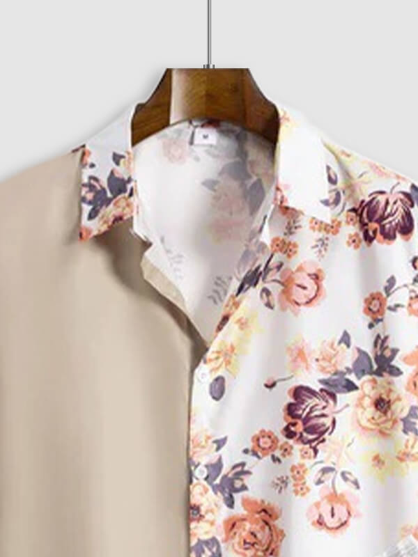 Men's Hawaiian Floral Patchwork Short Sleeve Shirt Casual Pants Set