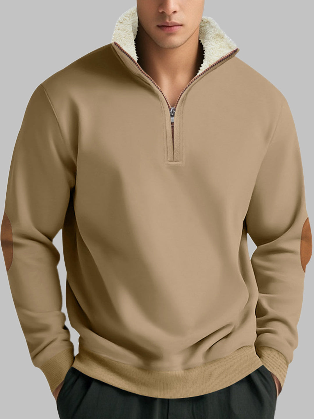Men's Retro Stitching  Half-Placket Long Sleeve Sweatshirt