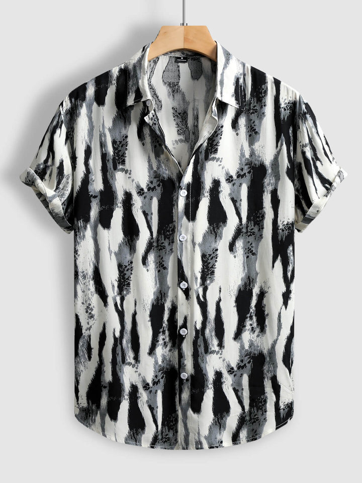 Men's Splash Print Button-Down Short Sleeve Shirt