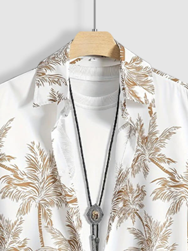 Men's Coconut Leaf Print Casual Short-Sleeve Shirt and Shorts Set