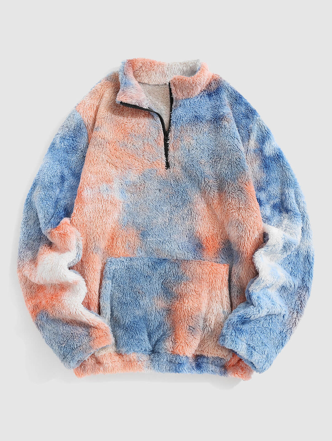 Men's Colorful Fleece Zip Pocket Stand Collar Sweatshirt