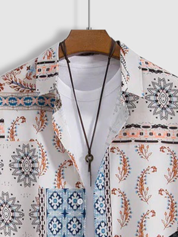 Men's Vacation Style Paisley Print Short-Sleeve Casual Pants Set