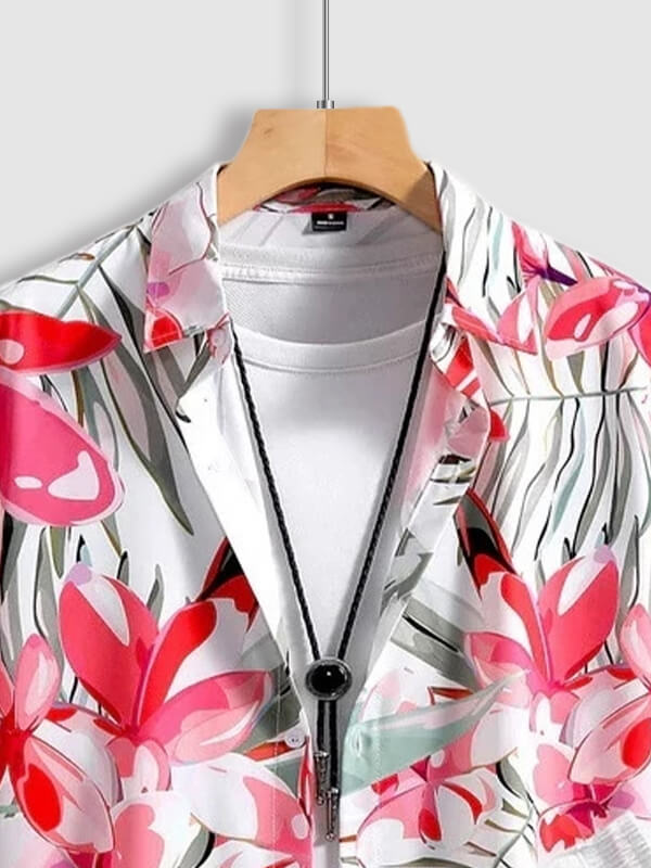 Men's Vacation Style Floral Print Short-Sleeve Casual Pants Set