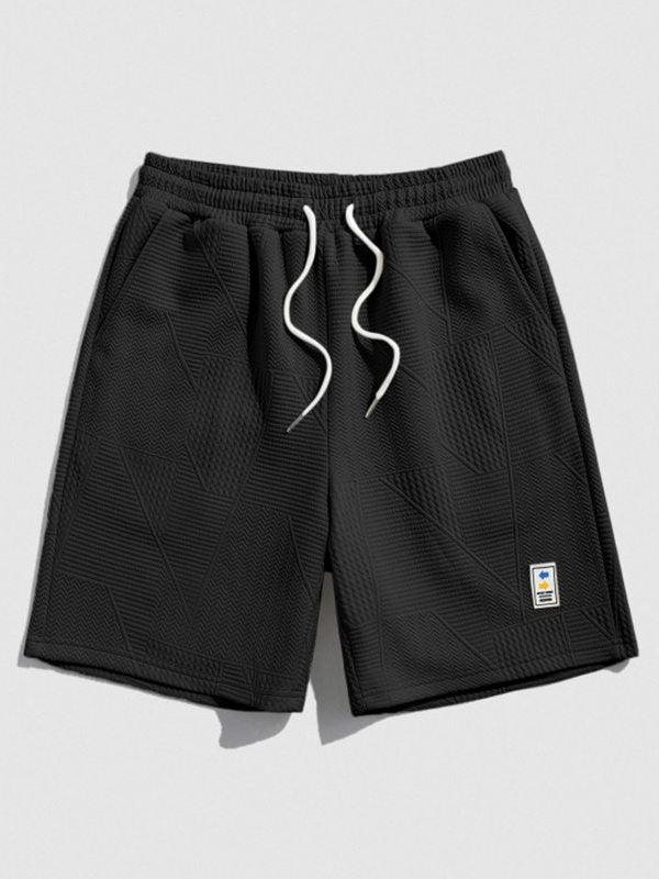 Mens Geometric Retro Jacquard Drawstring Shorts