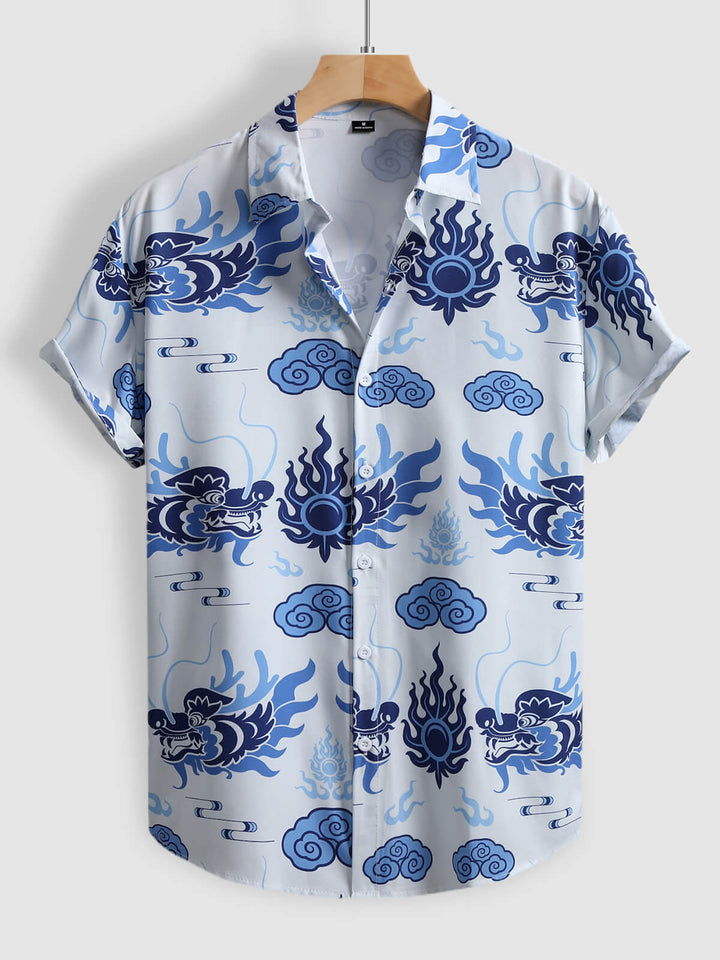 Men's Hawaiian Perlis Print Lapel Short Sleeve Shirt