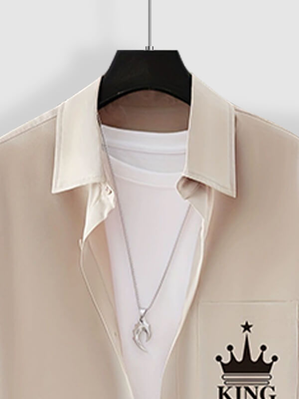 Men's Crown Print Casual Short-Sleeve Shirt and Shorts Set