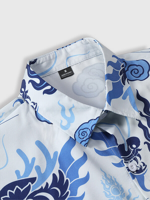 Men's Hawaiian Perlis Print Lapel Short Sleeve Shirt
