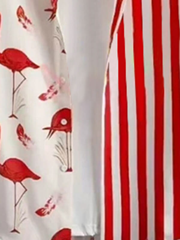 Men's Red-Crowned Crane Pattern Print Short-Sleeve Casual Pants Set