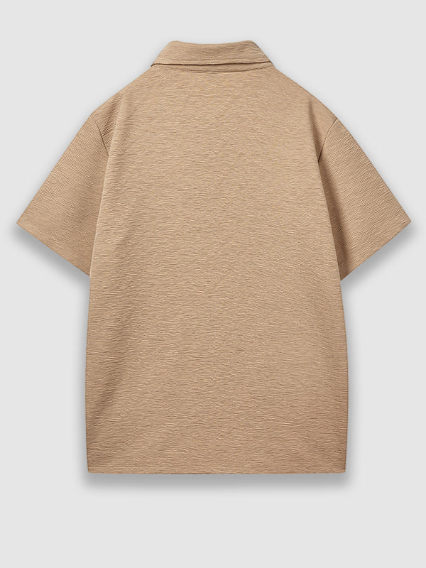 Men's Solid Color Textured Button-Down Short Sleeve Shirt