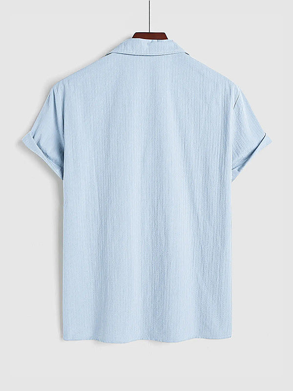 Men's casual textured Cuban collar short-sleeved shirt