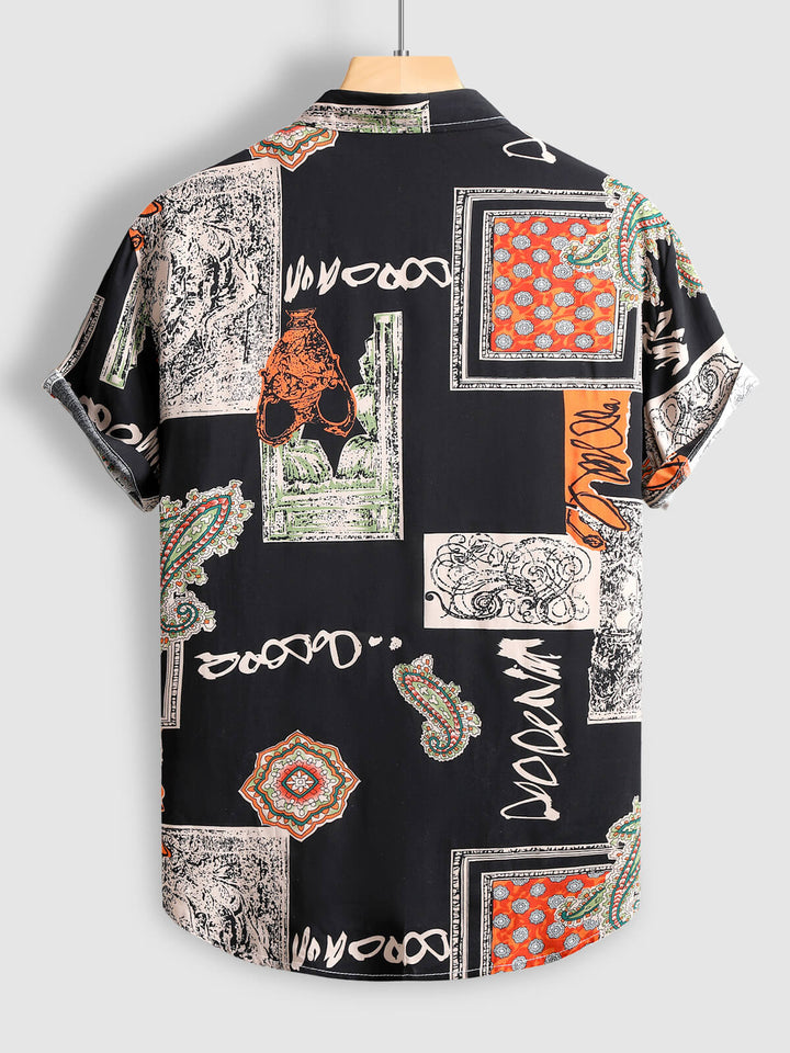 Men's Hawaiian Print Lapel Short Sleeve Shirt