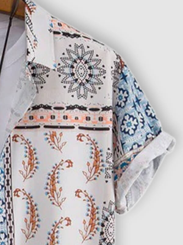 Men's Vacation Style Paisley Print Short-Sleeve Casual Pants Set