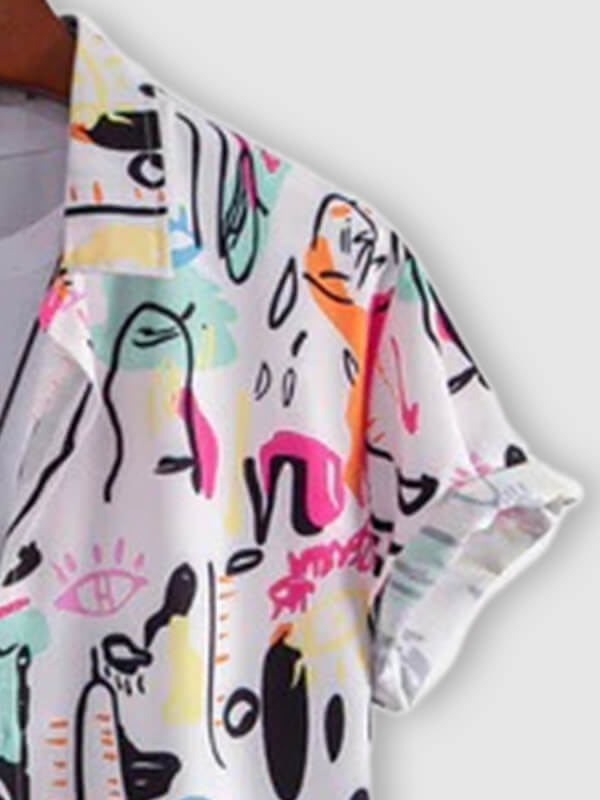 Men's Graffiti Style Print Short-Sleeve Shirt and Casual Pants Set