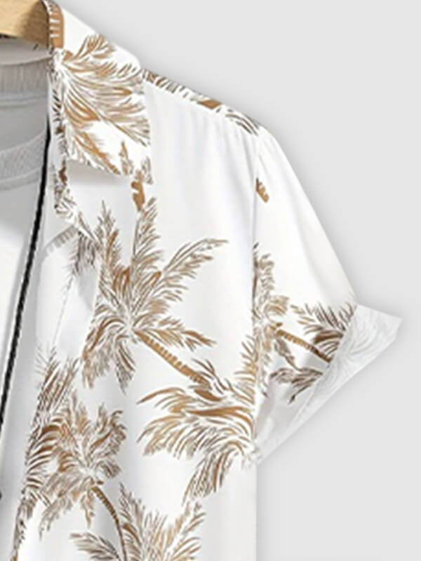Men's Coconut Leaf Print Casual Short-Sleeve Shirt and Shorts Set