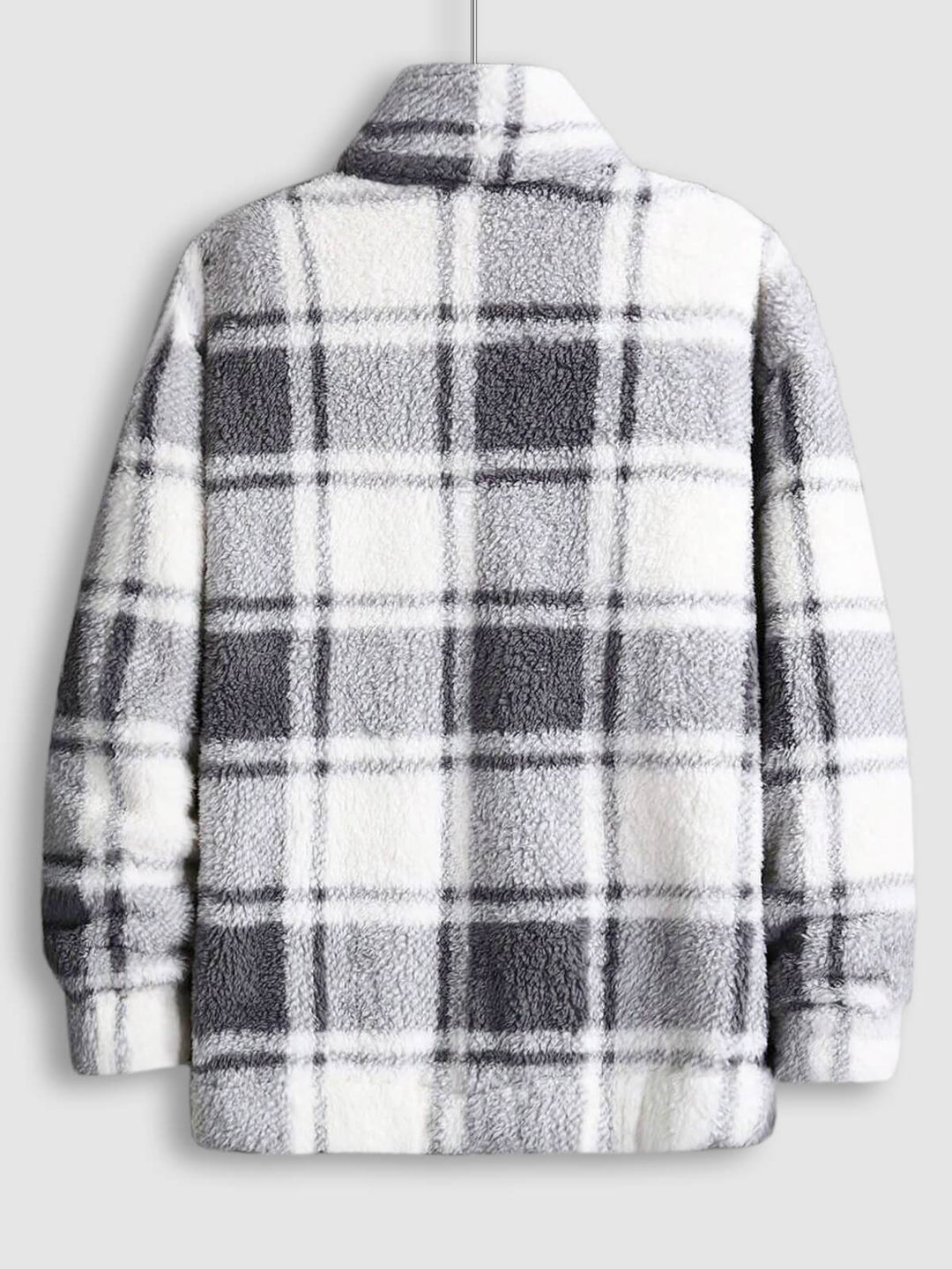 Men's Classic Plaid  Fluffy Faux Fur Single Pocket Button Lapel Jacket