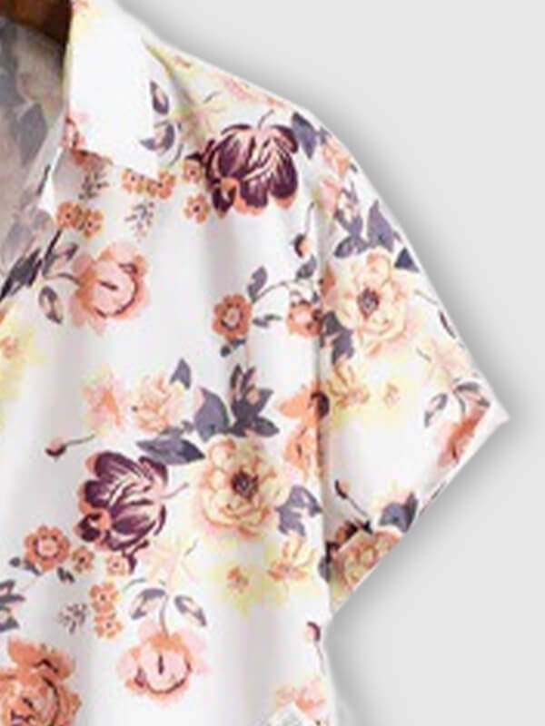 Men's Hawaiian Floral Patchwork Short Sleeve Shirt Casual Pants Set