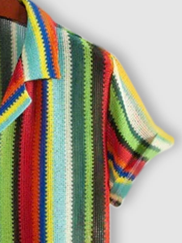 Men's colorful striped pattern short-sleeved shirt and casual pants set