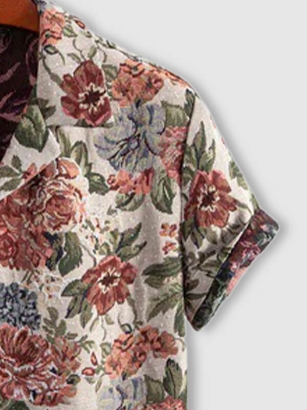 Men's floral print short-sleeved shirt and casual pants set