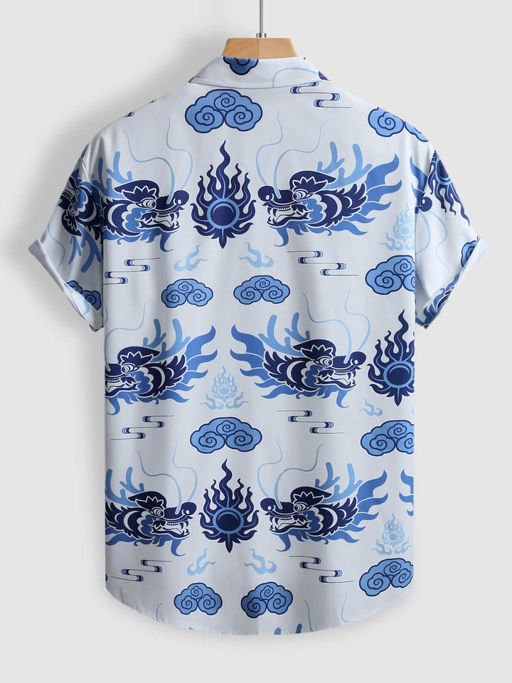 Men's Hawaiian Perlis Print Lapel Short Sleeve Shirt