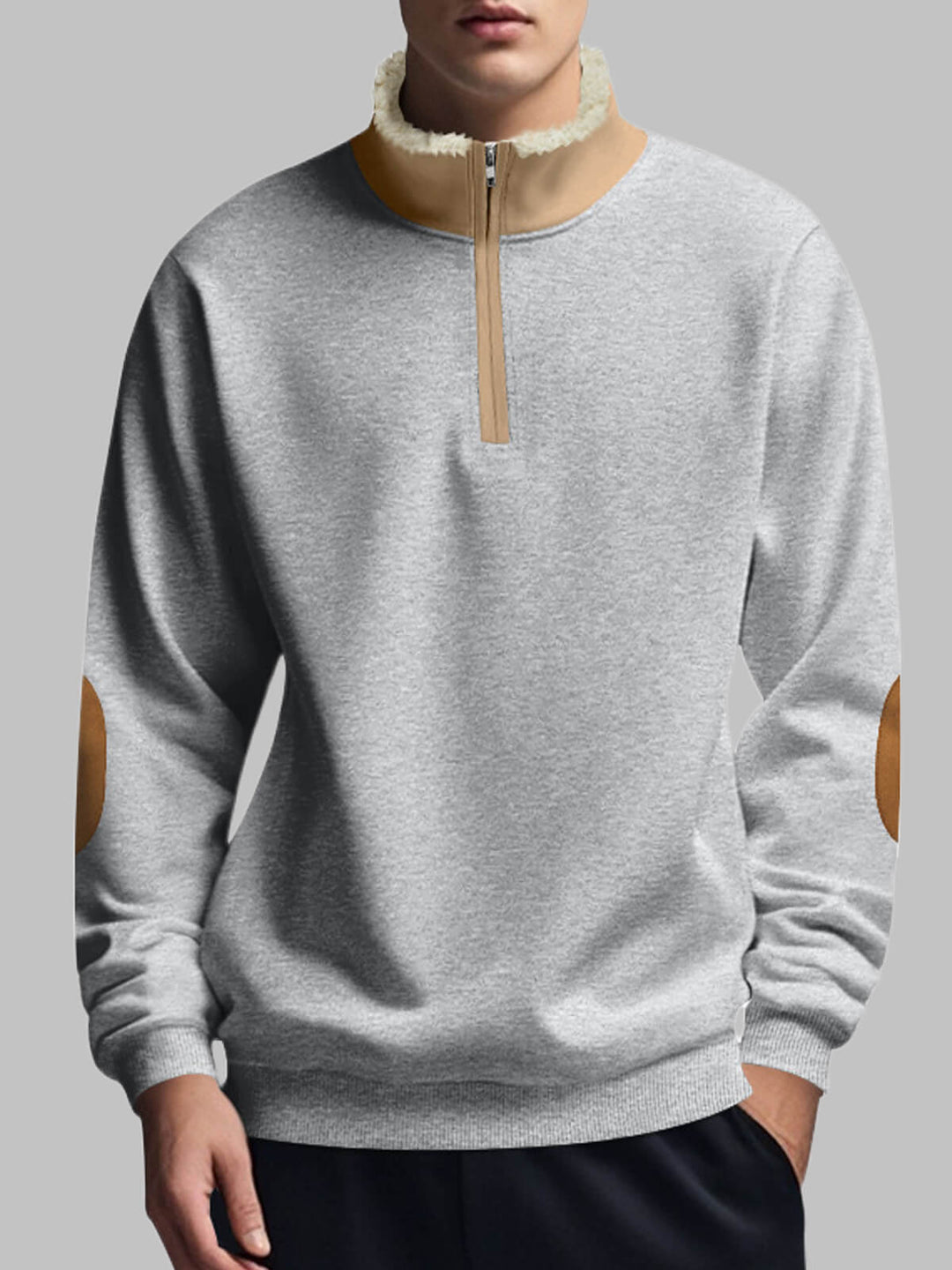 Men's Retro Stitching  Half-Placket Long Sleeve Sweatshirt