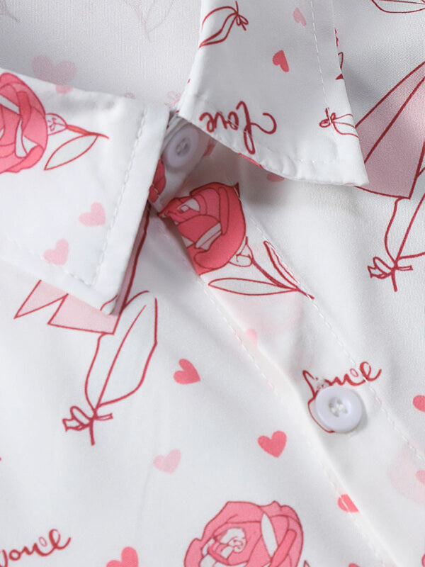 Men's Hawaiian Rose Print Lapel Short Sleeve Shirt