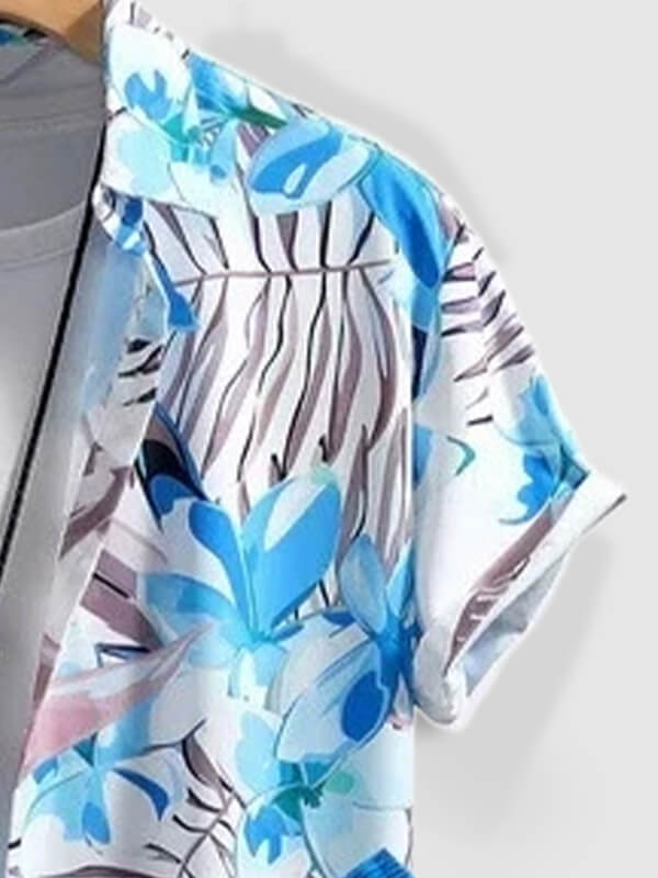 Men's Hawaiian floral print short sleeve shirt and casual pants set