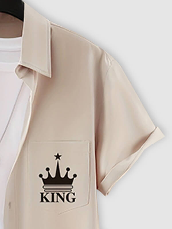 Men's Crown Print Casual Short-Sleeve Shirt and Shorts Set