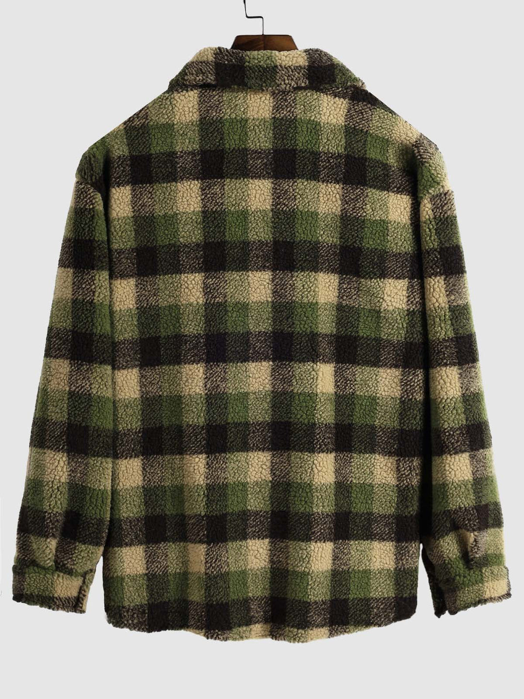 Men's Classic Plaid Fluffy Faux Fur Shirt Casual Button Cardigan Jacket