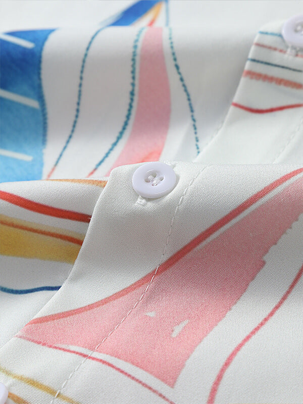 Men's Hawaiian sailboat print lapel short sleeve shirt